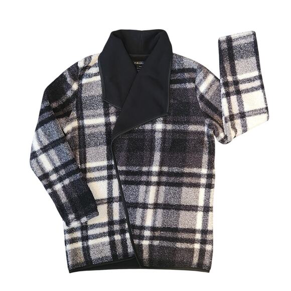 NWT Parasuco Boucle Plaid Cardigan Jacket, open front, black & gray, sz Medium - Picture 8 of 12